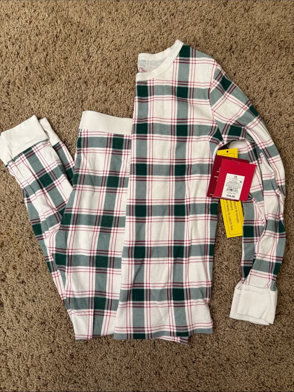 Wondershop White, Green & Red Plaid Kids Thermal Pajama Set
